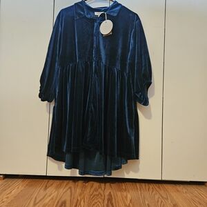 Umgee Navy Velvet Collared Shirt